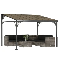 Outsunny 11' x 10' Outdoor Pergola, Wall Mounted Hardtop Lean-to Gazebo with Polycarbonate Roof and Metal-Aluminium Frame(m-9)