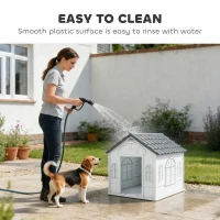 PawHut 26" Plastic Dog House Outdoor with Air Vents, for Small Medium Dogs, Grey(m-5)