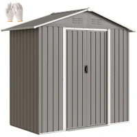 Outsunny 6.5x3.5ft Metal Garden Storage Shed for Outdoor Tool Storage with Double Sliding Doors and Vents, Light Grey(m-9)