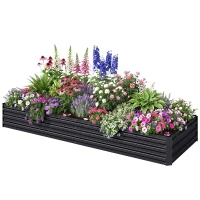 Outsunny 95" x 36" x 12" Galvanized Raised Garden Bed, Metal Elevated Planter Box for Growing Flowers, Herbs, Succulents, Black(m-2)