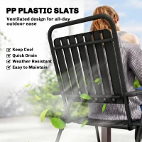 Outsunny Folding Garden Chairs, Garden Dining Chairs with Plastic Slatted Seat Back, Armrests, Steel Frame, Set of 4, Black(m-5)