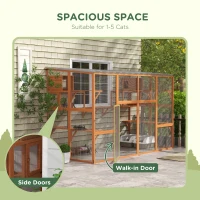 PawHut Large Outdoor Catio with 2 Condos, Jumping Platforms, Waterproof Roof, Orange(m-7)