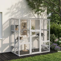 PawHut Large Outdoor Catio with Weatherproof Roof, Bridge, Resting Box, Platforms, White(m-1)