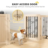 PawHut reestanding Dog Gate, Wooden Foldable Pet Gate with 4 Panels, Walk-Through Door, Support Feet, Non-Slip Mats(m-7)