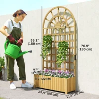 Outsunny Wooden Raised Garden Bed with Lattice Trellis, Outdoor Elevated Planter Box with Drainage Holes for Climbing Plants(m-3)