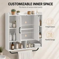HOMCOM Bathroom Wall Cabinet, Medicine Cabinet Wall Mounted with Open and Hidden Storage Space for Bathroom, White(m-5)