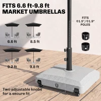 Outsunny Patio Umbrella Base with Wheels, 53lbs Water or 66lbs Sand Filled, Heavy Duty Outdoor Umbrella Stand Holder, Gray(m-5)