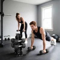 Soozier Hex Dumbbell Weight Set with Vertical Rack, 180lbs Rubber-Coated Dumbbells with Non-Slip Handles(m-1)