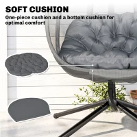 Outsunny Hanging Egg Chair, Outdoor Indoor Swing Chair with Stand, Folding Basket and Thickened Cushion, Grey(m-4)