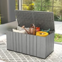Outsunny Outdoor Storage Box Large Capacity Deck Box with Lockable Lid Gas Struts for Patio Garden 125.5 gal Grey(m-8)
