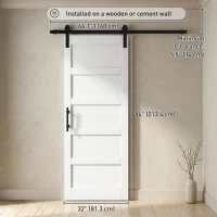 HOMCOM 32"x84" Sliding Barn Door with Hardware Kit, Shaker Style Sliding Door with Handle, Track, Floor Guide, White Wood Grain(m-3)