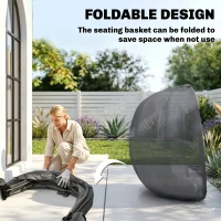Outsunny Hanging Egg Chair, Outdoor Indoor Swing Chair with Stand, Folding Basket and Thickened Cushion, Grey(m-5)