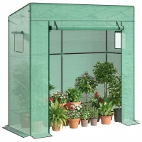 Outsunny Walk-in Tomato Greenhouse Lean-to Green House with Reinforced PE Cover, Roll-up Door, Mesh Windows, Green(m-9)