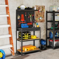 HOMCOM Work Bench with Pegboard, 31.5" Heavy Duty Metal Workbench with Hanging Kits, 2 Lower Shelves and Large Drawer, Black(m-8)