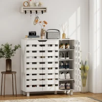 HOMCOM Shoe Cabinet, 17-20 Pairs Shoe Storage Cabinet with Hollowed-Out Doors, White(m-1)