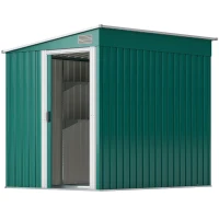 Outsunny 5'x7' Lean-to Galvanized Metal Shed with Foundation, Garden Tool Storage House with Sliding Door and 2 Vents, Green(m-2)