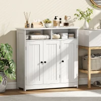 HOMCOM Bathroom Floor Cabinet, Freestanding Bathroom Storage Unit with 3 Doors, 2 Open Shelves and Adjustable Shelf, White(m-8)