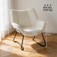 HOMCOM Accent Chair, Sherpa Fleece Armchair with Wide Backrest and Metal Legs, White(m-3)
