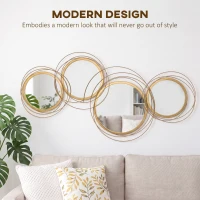 HOMCOM Metal Wall Art Gold Frame Circle Bathroom Mirror Decor Home Hanging Wall Sculptures, 42.25"L x 22"W x 1.5"H, Gold(m-4)