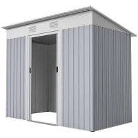Outsunny 7' x 3.6' Outdoor Storage Shed, Metal Garden Shed with Lockable Sliding Doors and Vents, Grey(m-2)