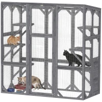 PawHut Outdoor Cat Enclosure with 6 Jumping Platforms, Weatherproof Roof, Large Front Door for 1-3 Cats, 59" x 28" x 60", Grey(m-9)