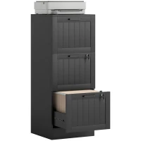 HOMCOM 3 Drawer Filing Cabinet with Lock, Office Storage Cabinet with Adjustable Hanging Bars for A4 Letter Size Files, Black(m-9)
