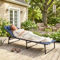 Outsunny Folding Chaise Lounge Pool Chair with 4-Position Reclining Back, Pillow, Breathable Mesh & Bungee Seat, Dark Blue(m-8)