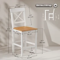 HOMCOM Counter Height Stools Set of 2, Farmhouse Bar Stools with Backs, Solid Wood Counter Stools for Kitchen Island(m-3)