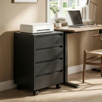 HOMCOM 4 Drawer File Cabinet, Vertical Filing Cabinet with Wheels, Modern Printer Stand for Home Office, Black(m-1)
