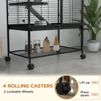 PawHut Rolling Small Animal Cage 54"H Chinchilla Cage for Ferrets, Squirrels w/ Removable Tray, Storage Shelf, Black(m-6)