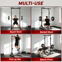 Soozier Adjustable Squat Rack, Multi-Function Bench Press Rack with Weight Plate Holders and Pull up Bar, Black(m-4)