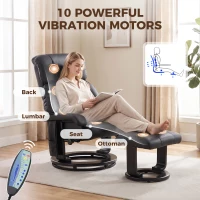 HOMCOM Massage Recliner Chair with Ottoman, 360° Swivel Recliner and Footstool, 10-Point Vibration, Black(m-4)