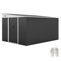 Outsunny 11' x 9' Steel Garden Storage Shed, Outdoor Metal Tool House with Double Sliding Doors, Dark Grey(m-9)