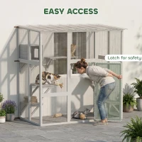 PawHut Large Outdoor Catio with Weatherproof Roof, Bridge, Resting Box, Platforms, White(m-7)