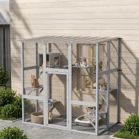 PawHut Large Outdoor Catio with Weatherproof Roof, Bridge, Resting Box, Platforms, White(m-8)