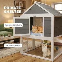 PawHut Catio Outdoor Cat Enclosure, 63" L Large Cat House with 4-Way Adjustable Door, Private House, Hammock, 2 Platforms(m-7)