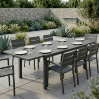 Outsunny Expandable Outdoor Dining Table for 6-8 People, 59"-89" Aluminum Patio Dining Table with Slatted Top, Dark Grey(m-8)