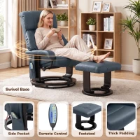 HOMCOM Massage Recliner Chair with Ottoman, 360° Swivel Recliner and Footstool, 10-Point Vibration, Blue(m-6)