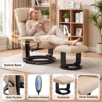 HOMCOM Massage Recliner Chair with Ottoman, 360° Swivel Recliner and Footstool, 10-Point Vibration, Beige(m-6)