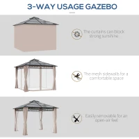 Outsunny 10' x 10' Outdoor Hardtop Gazebo Canopy w/ Double PC Roof, Steel Frame, Nettings, Curtains for Garden Lawn Deck, Khaki(m-5)