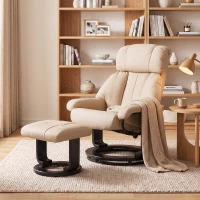 HOMCOM Massage Recliner Chair with Ottoman, 360° Swivel Recliner and Footstool, 10-Point Vibration, Beige(m-9)