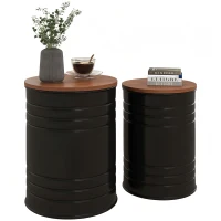 HOMCOM Round Side Table Set of 2, Nesting Coffee Tables w/ Wooden Lid, Metal Frame and Hidden Storage Space for Bedroom, Black(m-9)