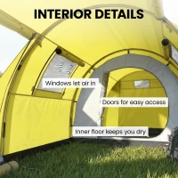 Outsunny 3-4 Person Camping Tent with 2 Rooms, 3000mm Waterproof Portable Family Tent with Carry Bag, Yellow(m-6)