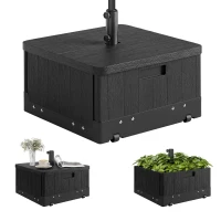Outsunny 3-in-1 Outdoor Umbrella Base with Wheels, Side Table, Planter Box, 175lbs Heavy Duty Patio Umbrella Stand, Black(m-9)