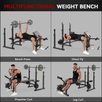 Soozier Weight Bench with Barbell Rack, Preacher Curl Bench, Leg Curl Machine for Home Weight Lifting Strength Training(m-4)
