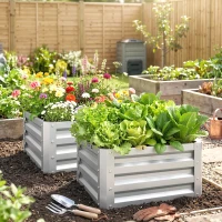Outsunny Set of 2 Raised Garden Bed, 2 x 2 x 1ft Steel Planters for Outdoor Plants, Elevated Planter Box, Easy-to-assemble, for Flowers Herbs and Vegetables, Silver(m-7)