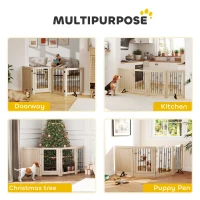PawHut reestanding Dog Gate, Wooden Foldable Pet Gate with 4 Panels, Walk-Through Door, Support Feet, Non-Slip Mats(m-4)