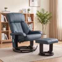 HOMCOM Massage Recliner Chair with Ottoman, 360° Swivel Recliner and Footstool, 10-Point Vibration, Blue(m-8)
