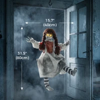 HOMCOM Halloween Animated Hanging Creepy Girl on Swing Decoration, Light-Up Eyes, Sound and Touch Activated(m-3)