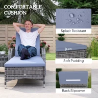 Outsunny 3 Pieces Wicker Patio Lounger Set with Table, PE Rattan Outdoor Lounge Chair Set with Cushions, Wheels, 5-Level Reclining Backrest, Headrest, Grey(m-7)